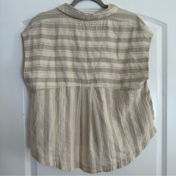 We The Free Womens Play It Cool Button Up Shirt Beige Stripe Cap Sleeve Size XS - Picture 2 of 10
